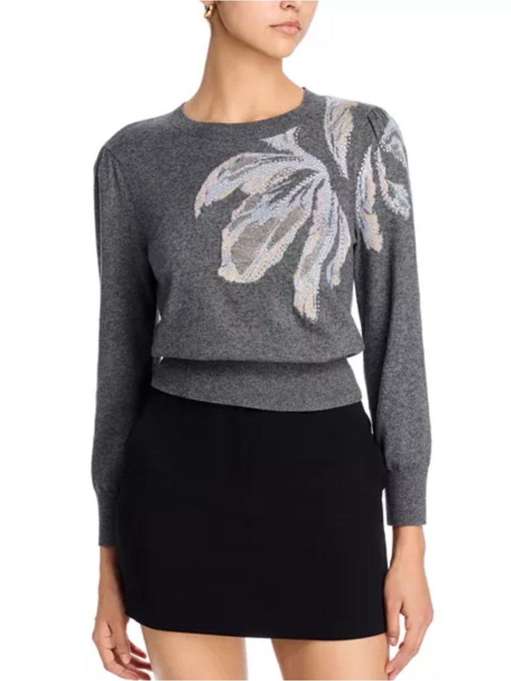 BNWT! Cinq a Sept Dark Gray Multi Tulip Crystal Pullover Sweater - Size S